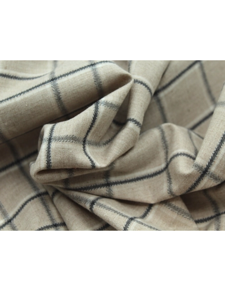 Coton gratté organique imprimé carreaux tartan beige