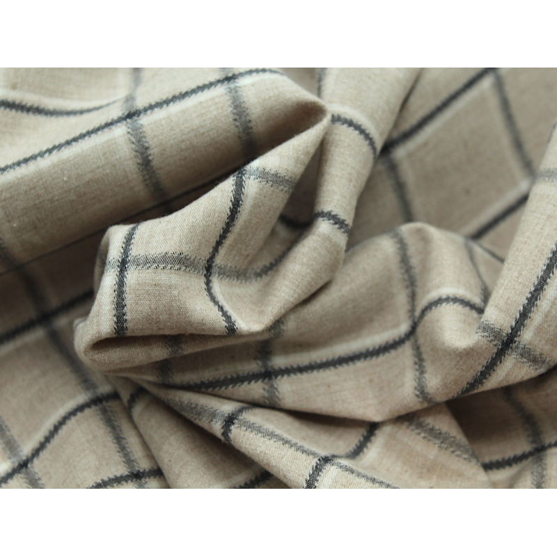 Coton gratté organique imprimé carreaux tartan beige