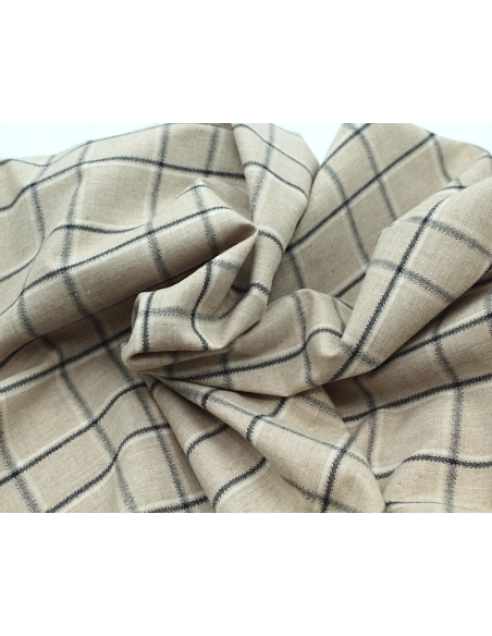Coton gratté organique imprimé carreaux tartan beige