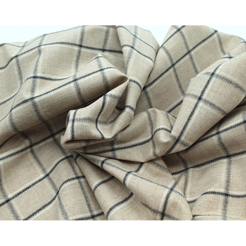 Coton gratté organique imprimé carreaux tartan beige