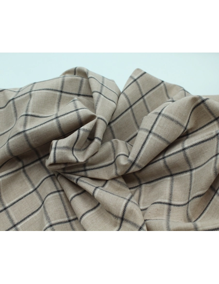 Coton gratté organique imprimé carreaux tartan beige