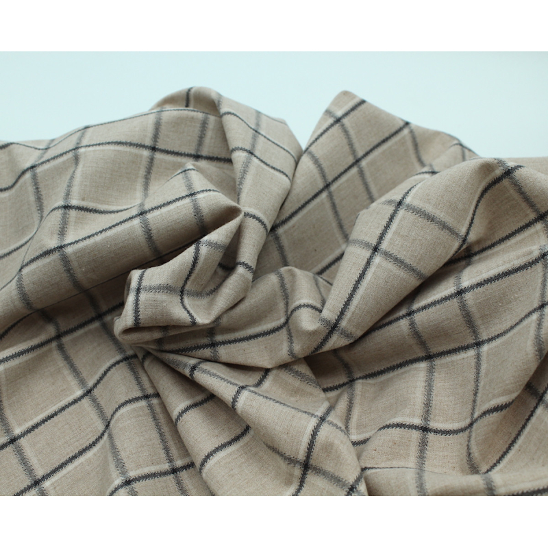 Coton gratté organique imprimé carreaux tartan beige