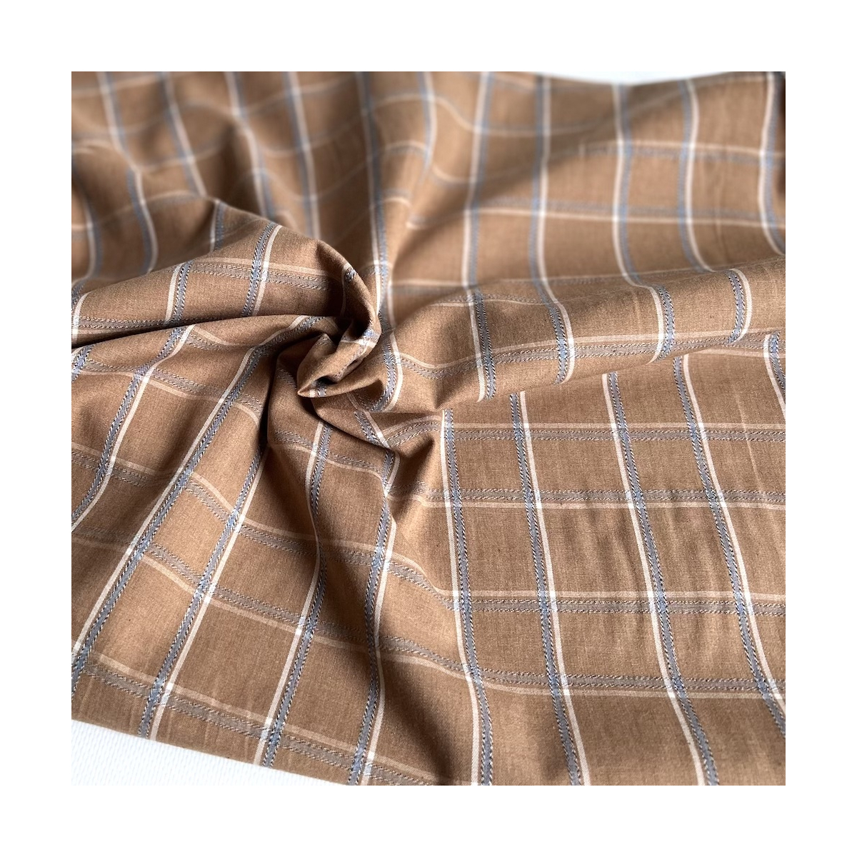 Coton gratté organique imprimé carreaux tartan noix Coton gratté organique imprimé carreaux tartan noix