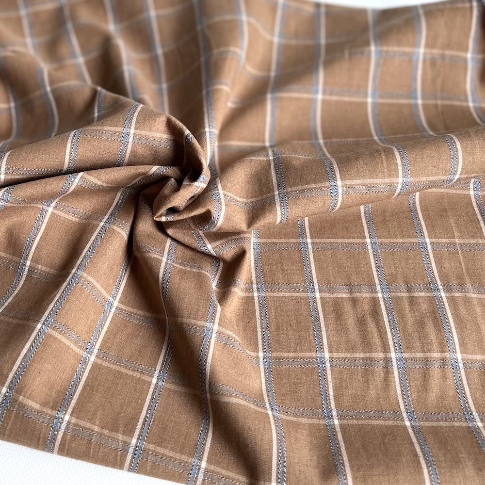 Coton gratté organique imprimé carreaux tartan noix