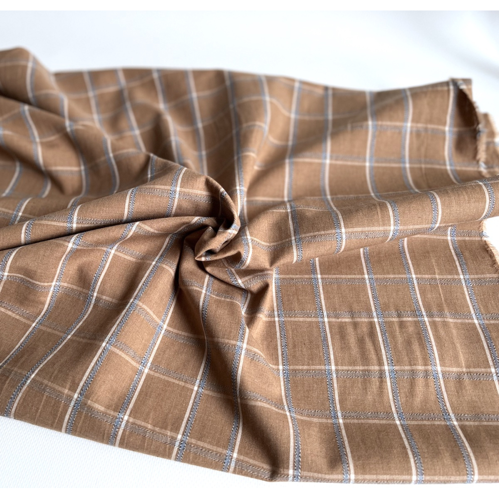 Coton gratté organique imprimé carreaux tartan noix