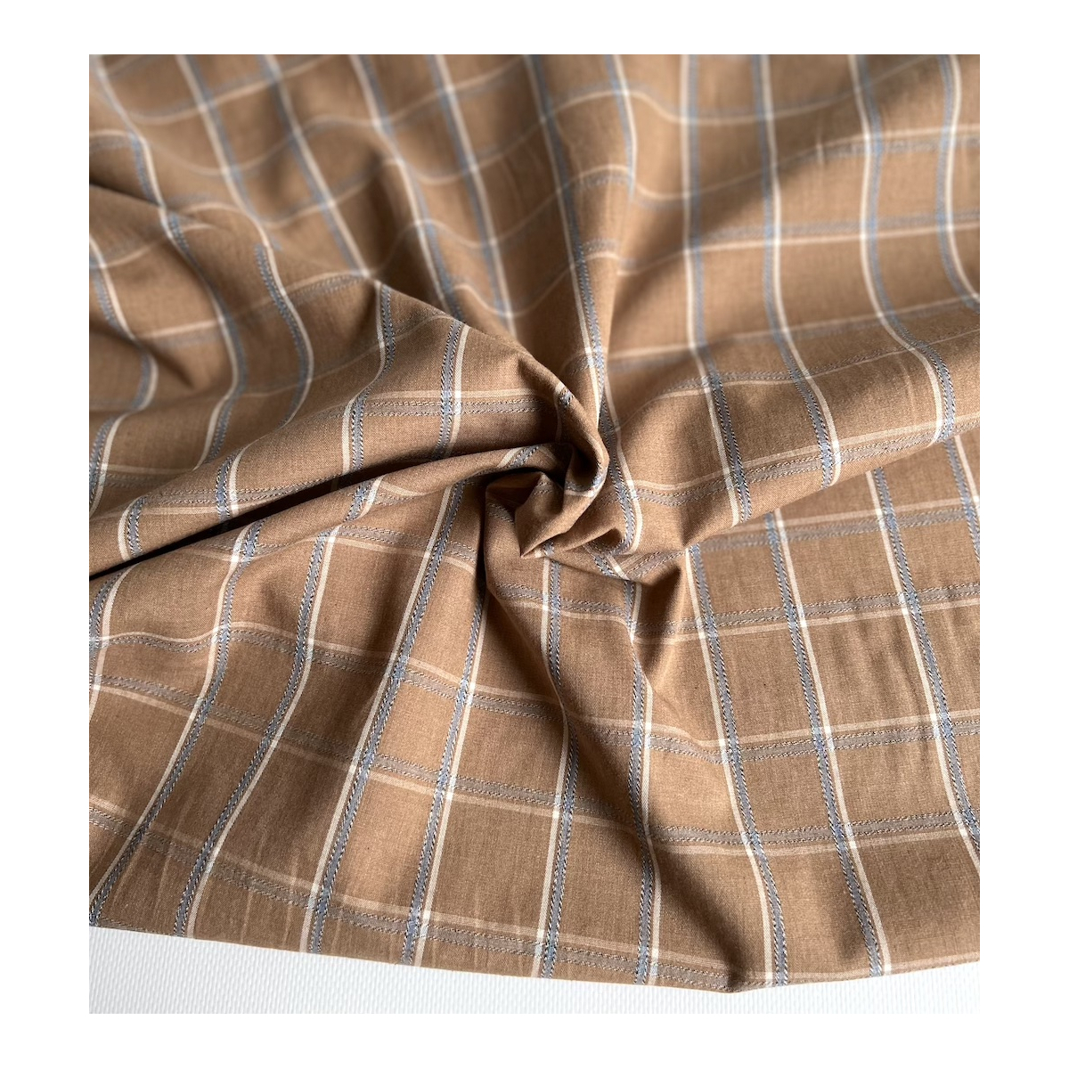Coton gratté organique imprimé carreaux tartan noix Coton gratté organique imprimé carreaux tartan noix