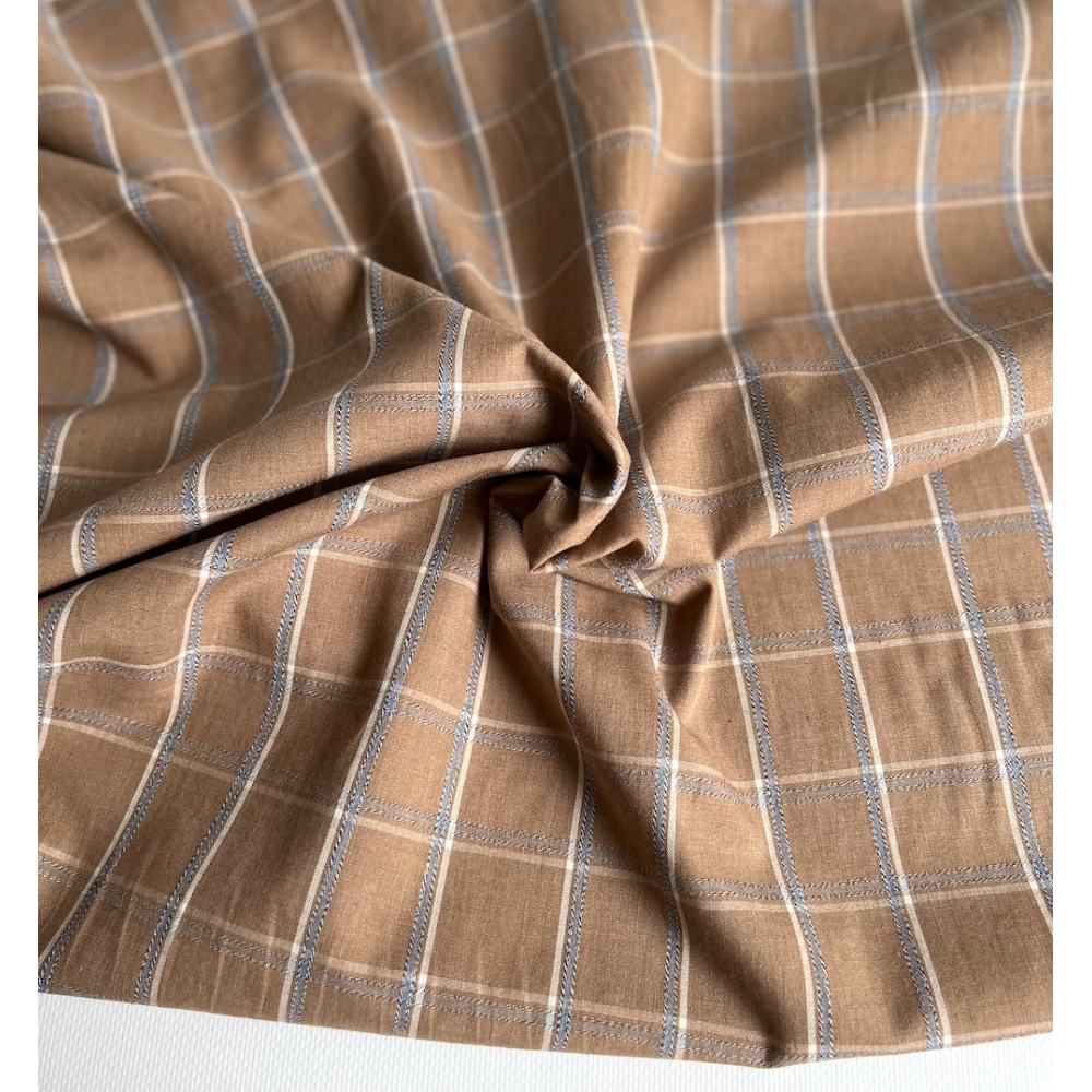 Coton gratté organique imprimé carreaux tartan noix