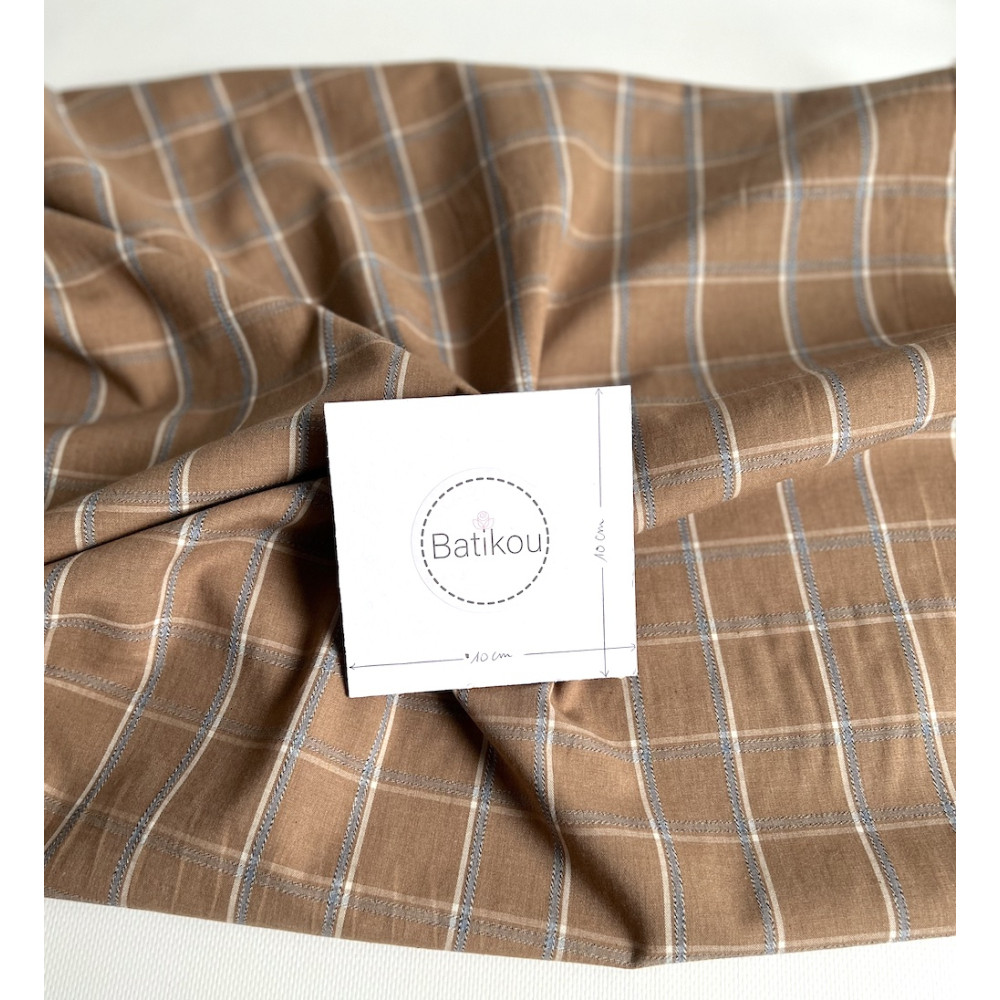 Coton gratté organique imprimé carreaux tartan noix