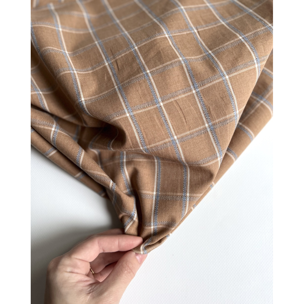 Coton gratté organique imprimé carreaux tartan noix