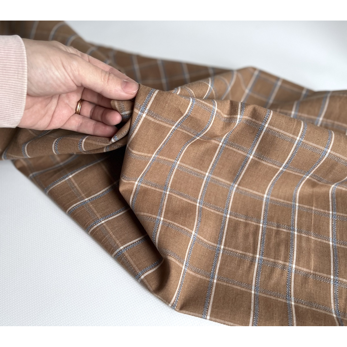 Coton gratté organique imprimé carreaux tartan noix Coton gratté organique imprimé carreaux tartan noix