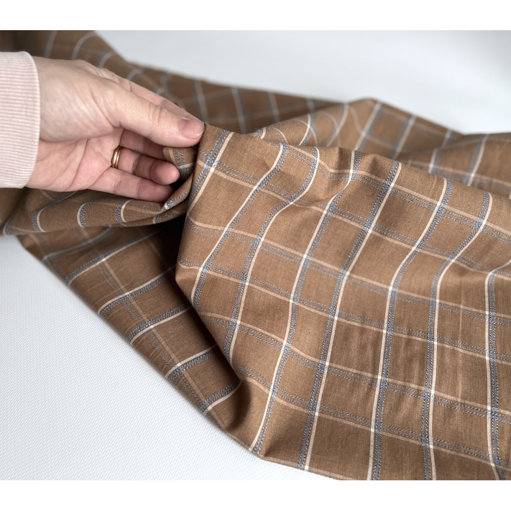 Coton gratté organique imprimé carreaux tartan noix