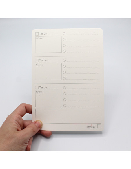 Fiche d'organisation dressing A5 coloris au choix