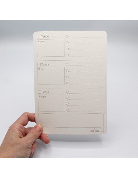 Fiche d'organisation dressing A5 coloris au choix