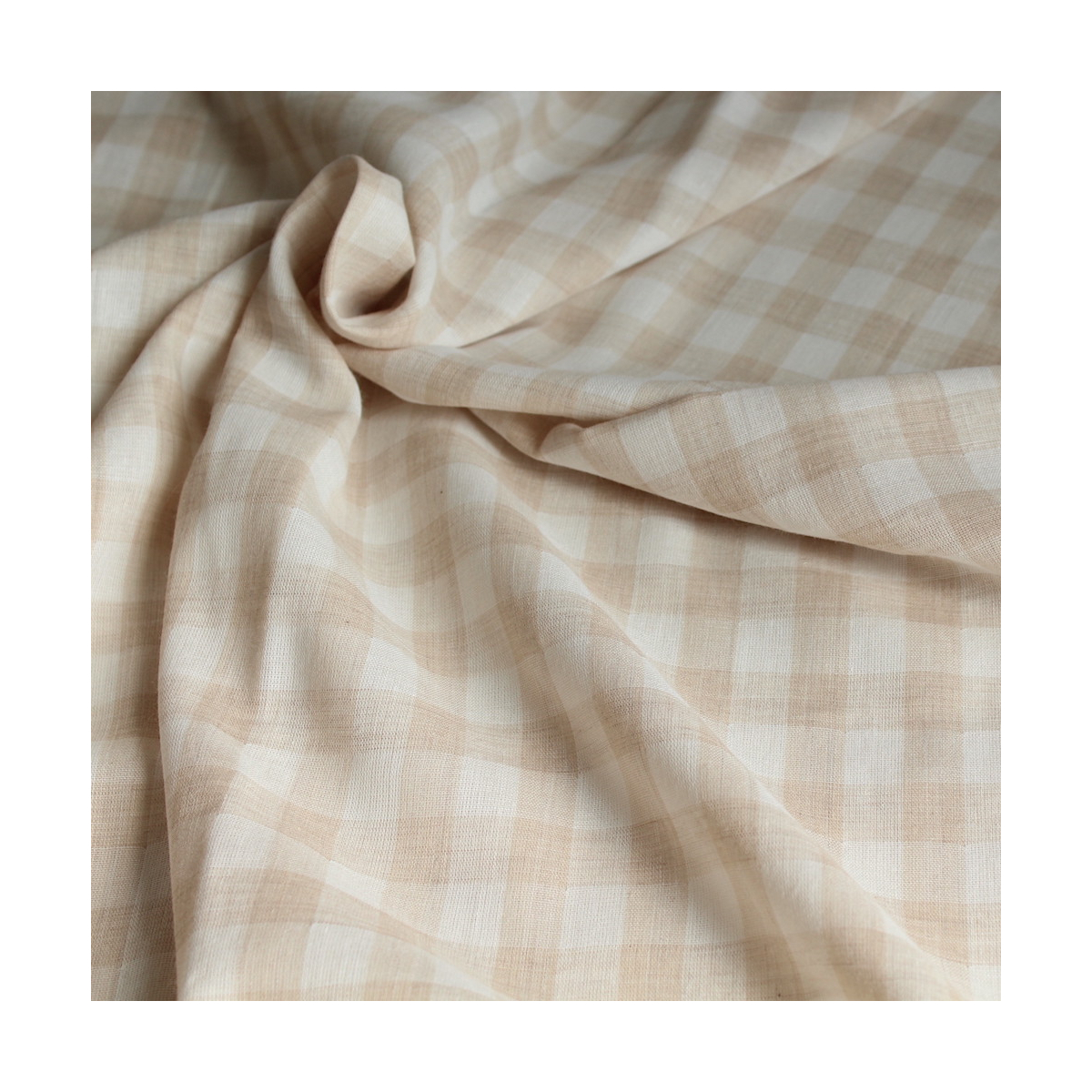 Double gaze de coton lisse vichy beige / blanc