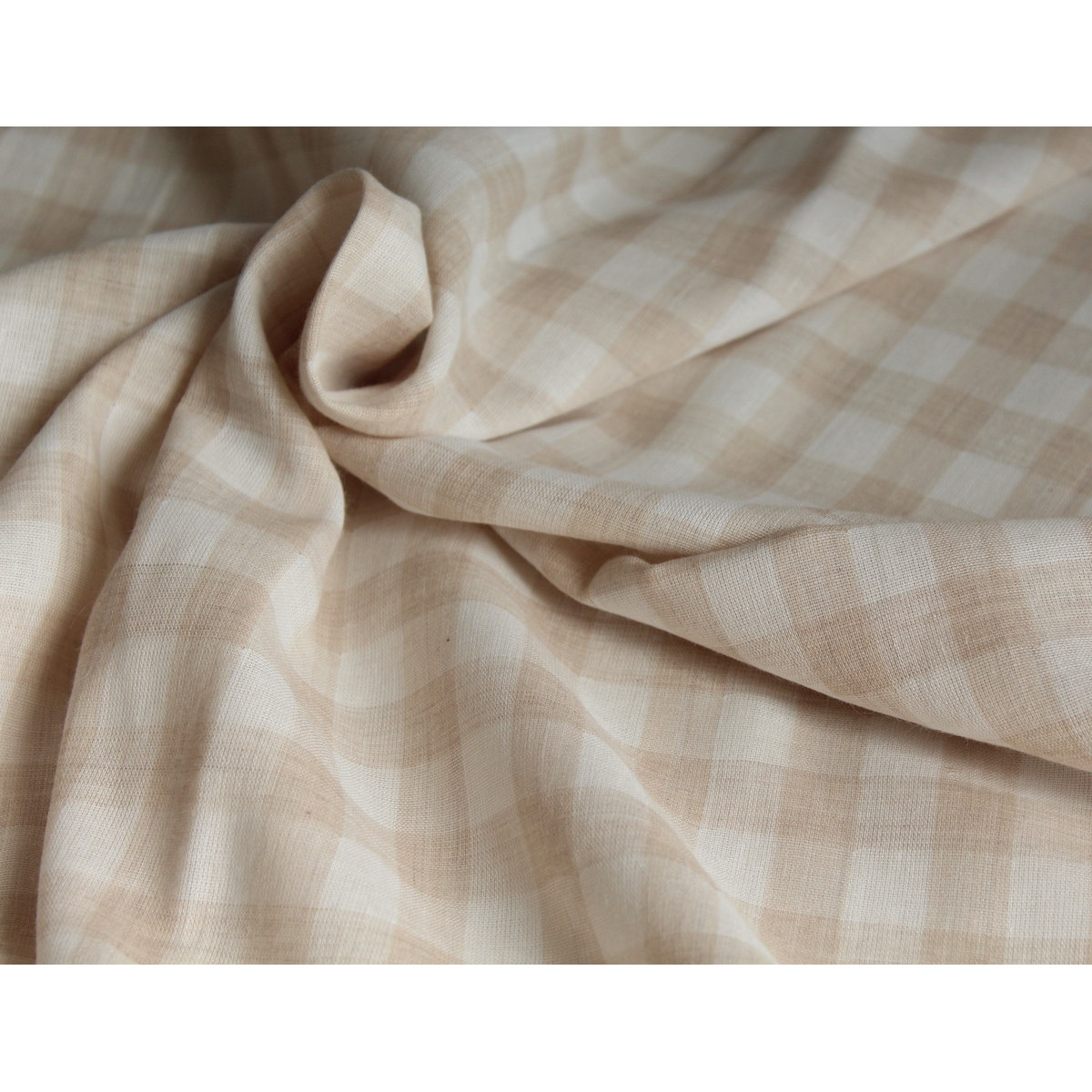 Double gaze de coton lisse vichy beige / blanc