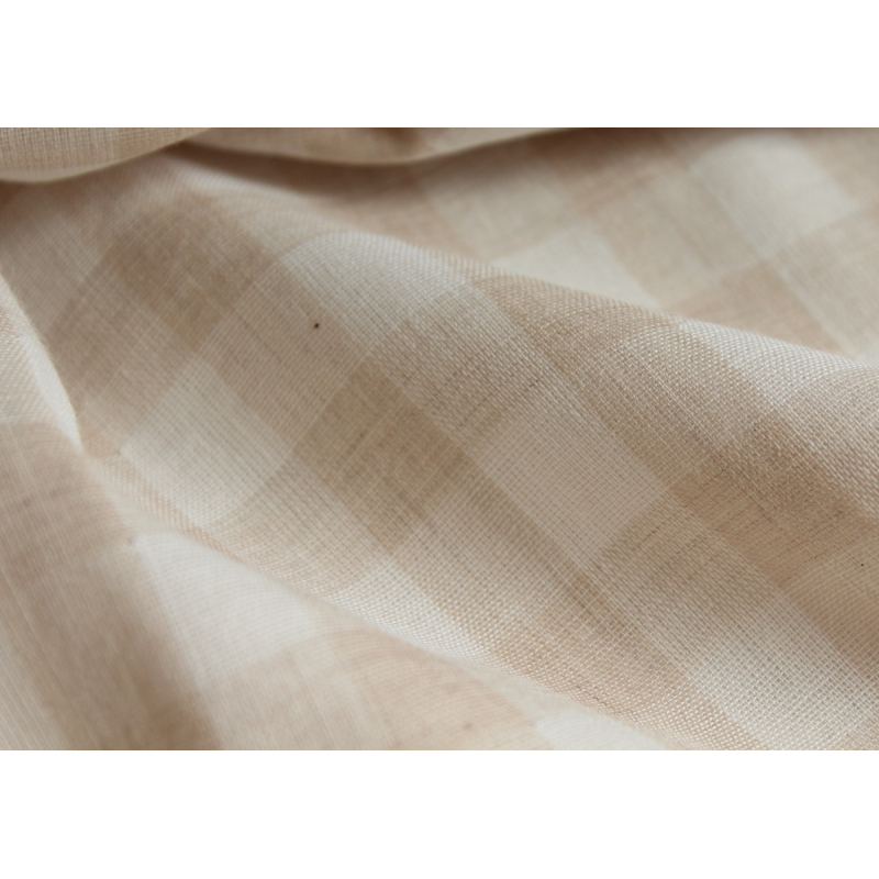 Double gaze de coton lisse vichy beige / blanc