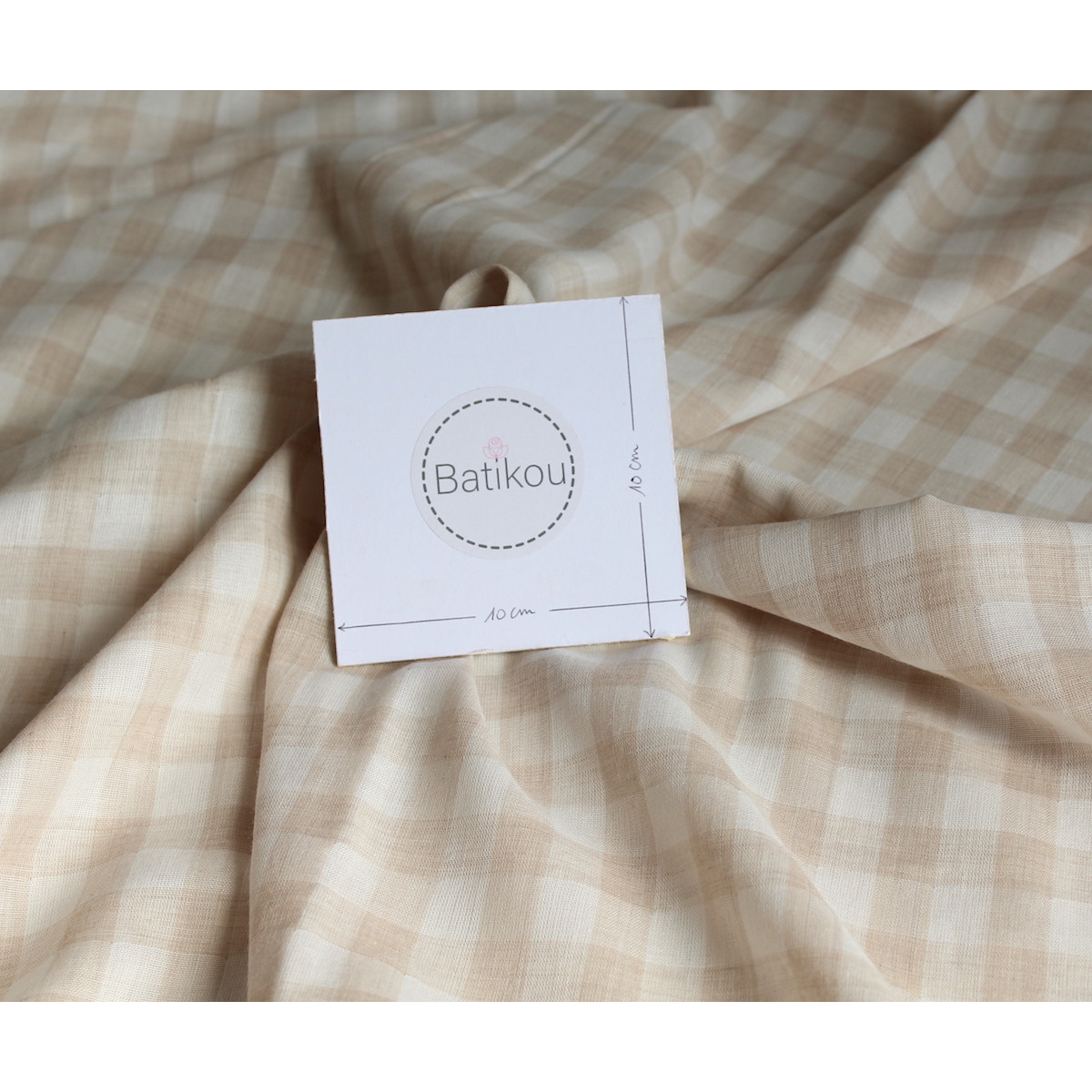 Double gaze de coton lisse vichy beige / blanc