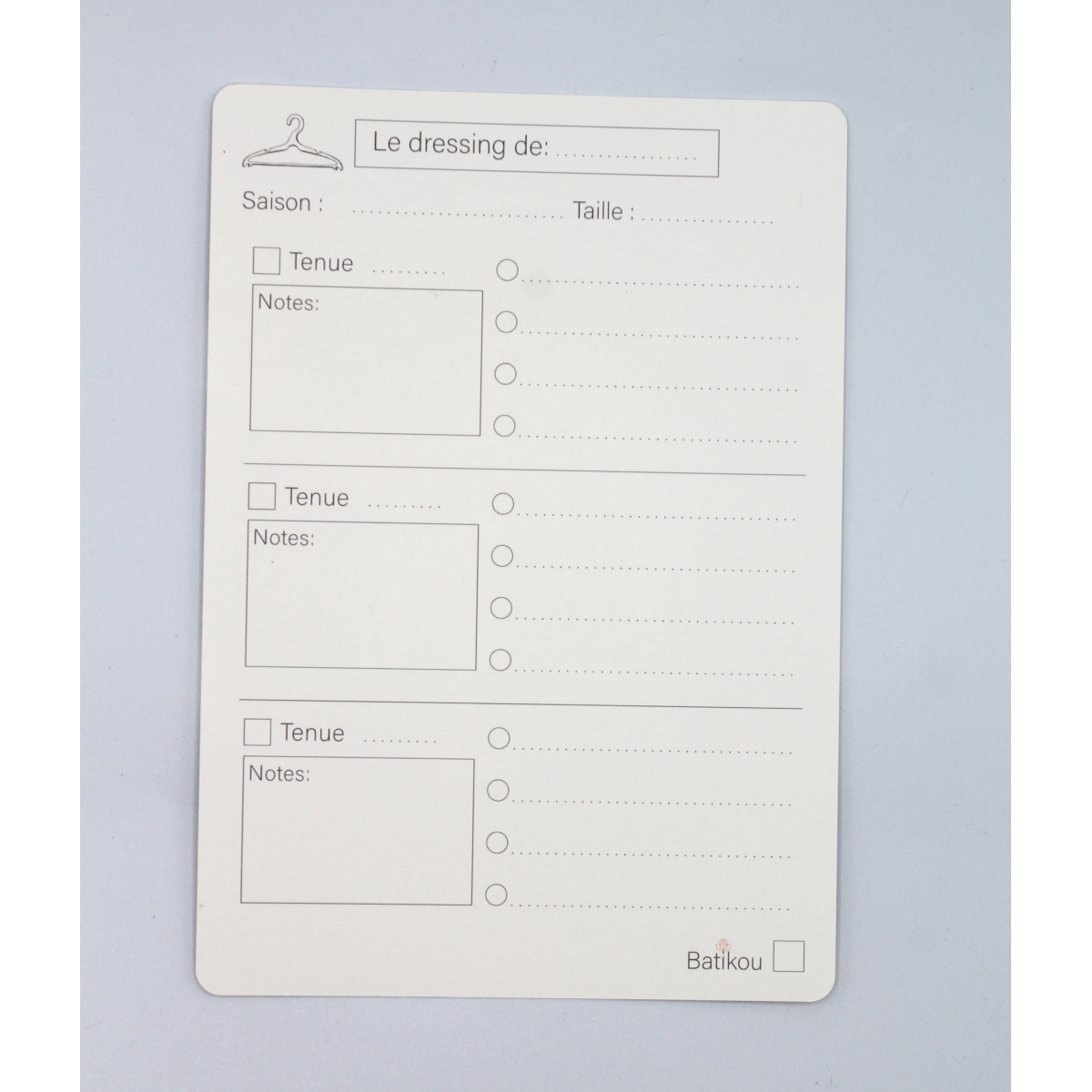 Fiche d'organisation dressing A5 coloris eglantine cuir Fiche d'organisation dressing A5 coloris eglantine cuir