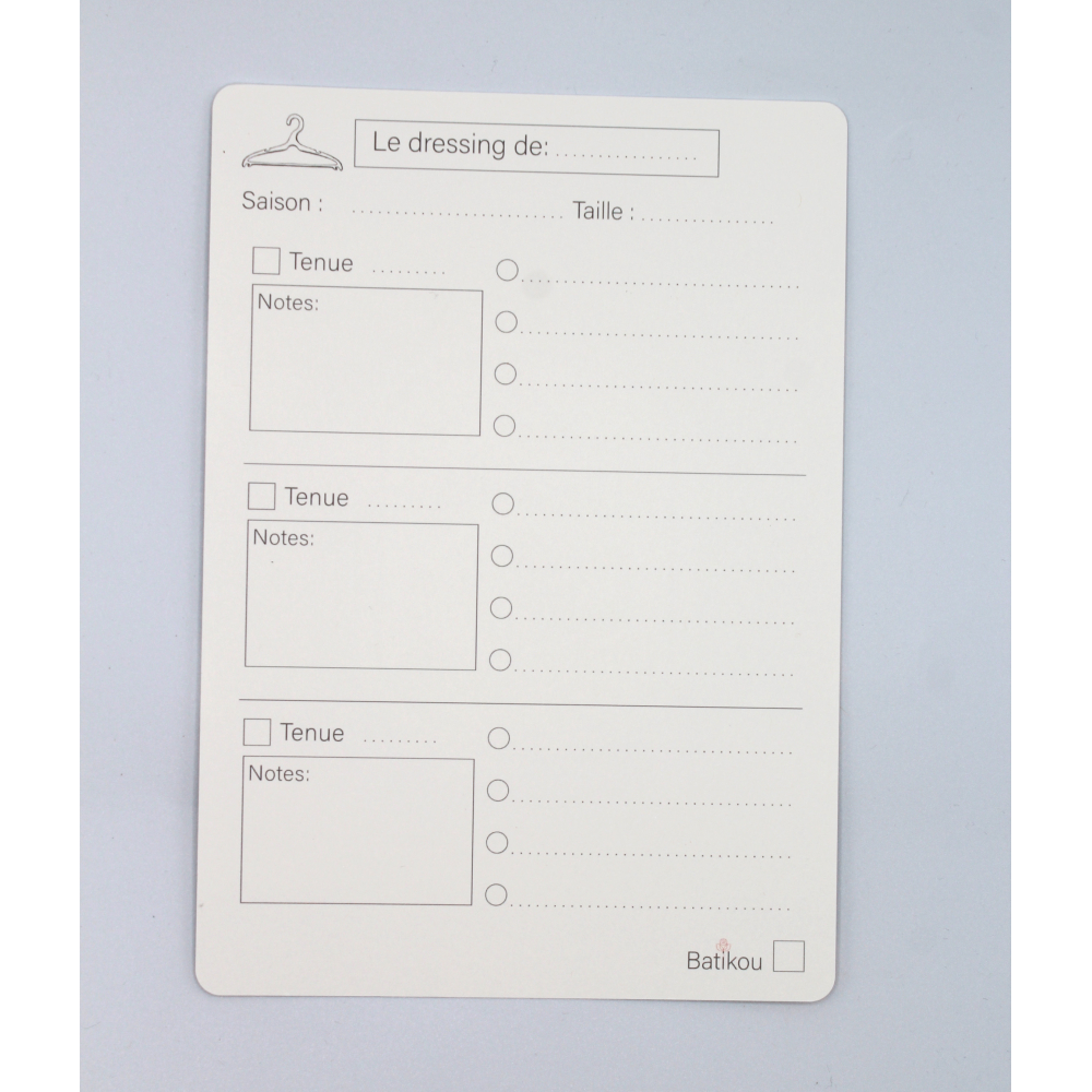 Fiche d'organisation dressing A5 coloris eglantine cuir