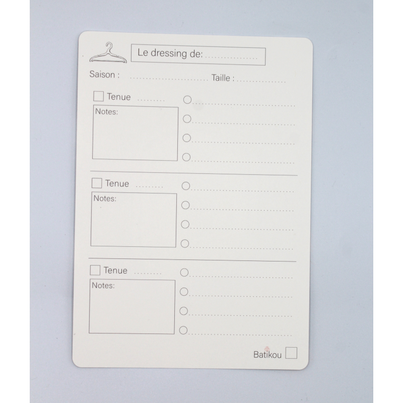 Fiche d'organisation dressing A5 coloris eglantine cuir