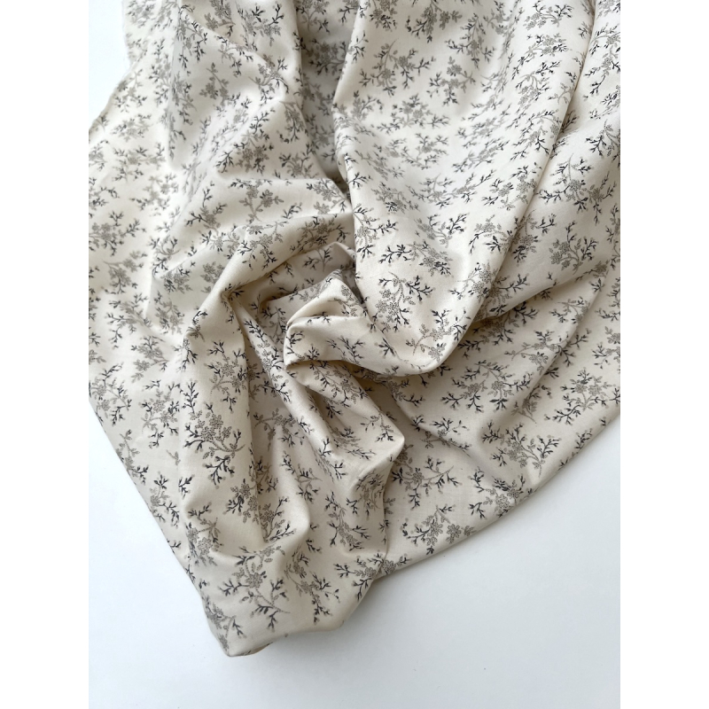 Meriem - Popeline de coton douce exclusif imprimé beige fond écru Tissus issus de l'agriculture biologique  - 3