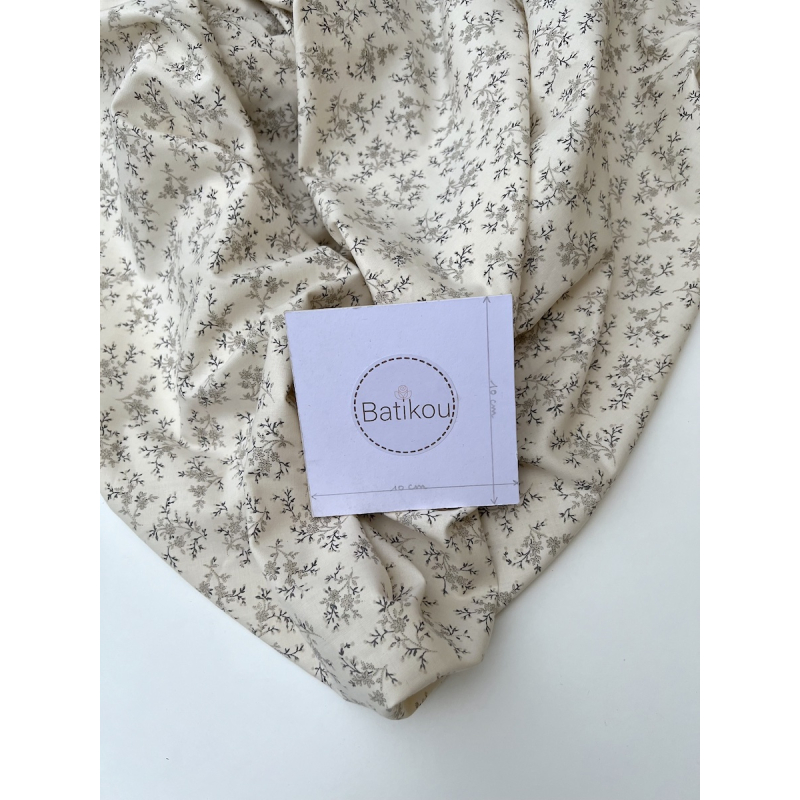 Meriem - Popeline de coton douce exclusif imprimé beige fond écru Tissus issus de l'agriculture biologique  - 5