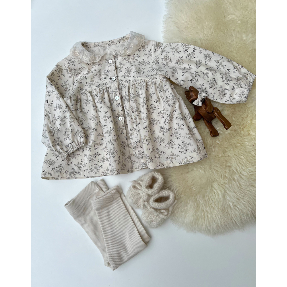 Meriem - Popeline de coton douce exclusif imprimé beige fond écru Tissus issus de l'agriculture biologique  - 9