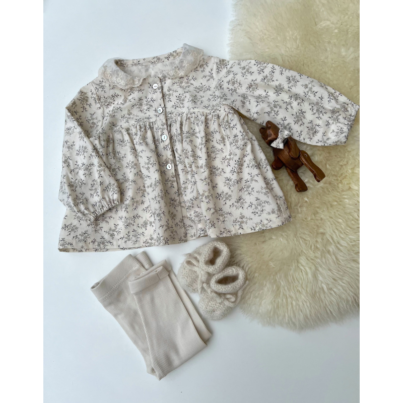 Meriem - Popeline de coton douce exclusif imprimé beige fond écru Tissus issus de l'agriculture biologique  - 9