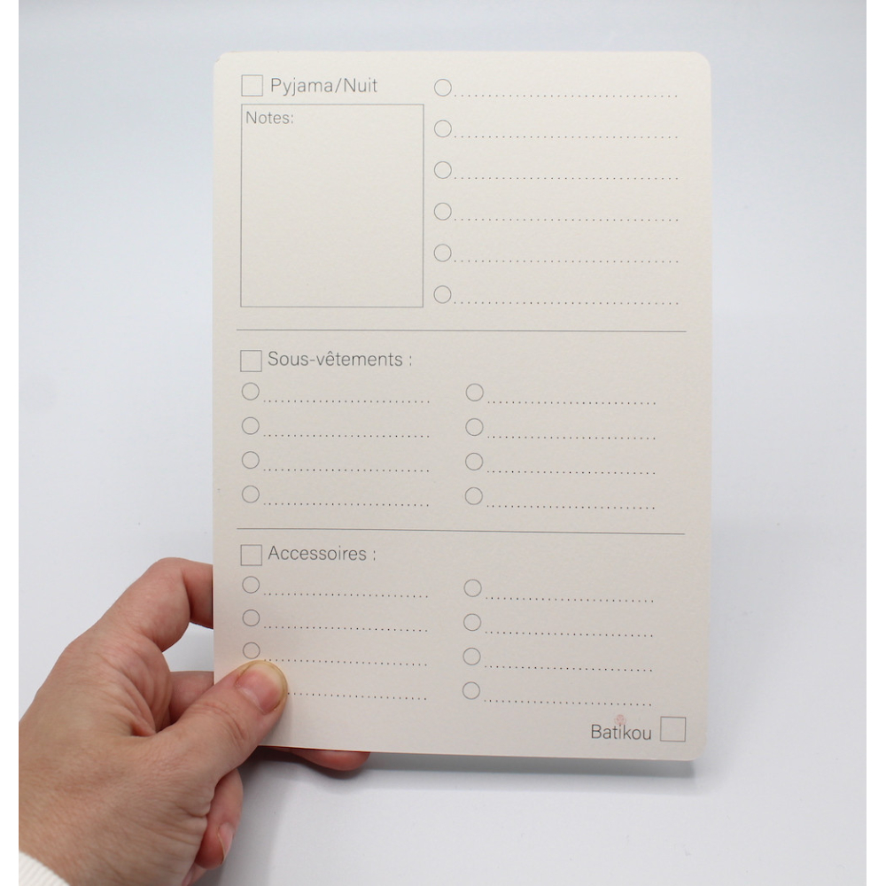 Fiche d'organisation dressing A5 coloris au choix