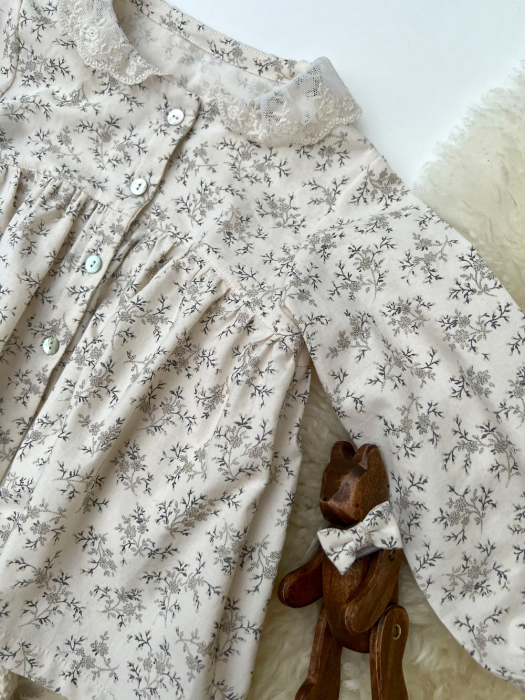 Meriem - Popeline de coton douce exclusif imprimé beige fond écru Tissus issus de l'agriculture biologique  - 10