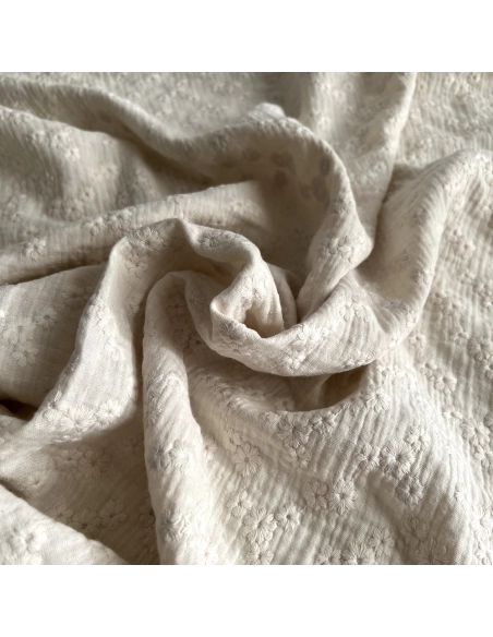 Double gaze de coton Esmée brodée coloris écru
