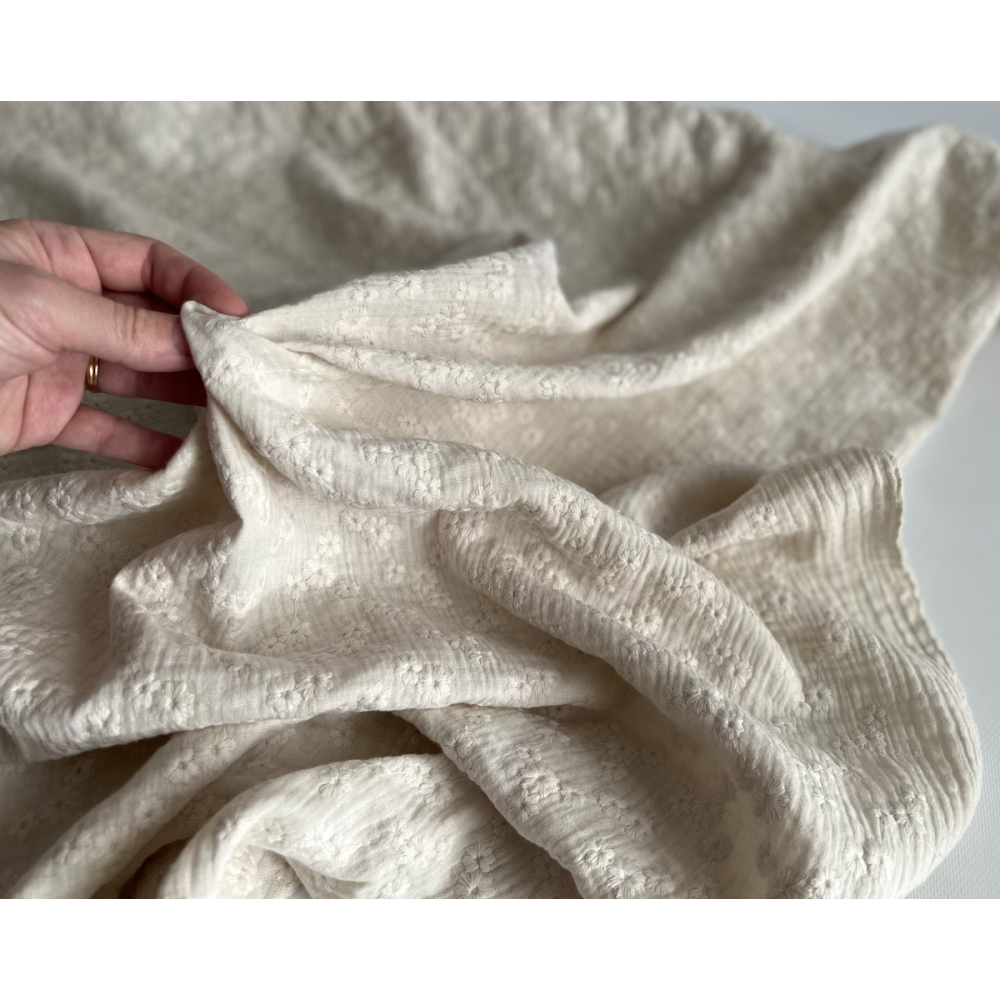 Double gaze de coton Esmée brodée coloris écru