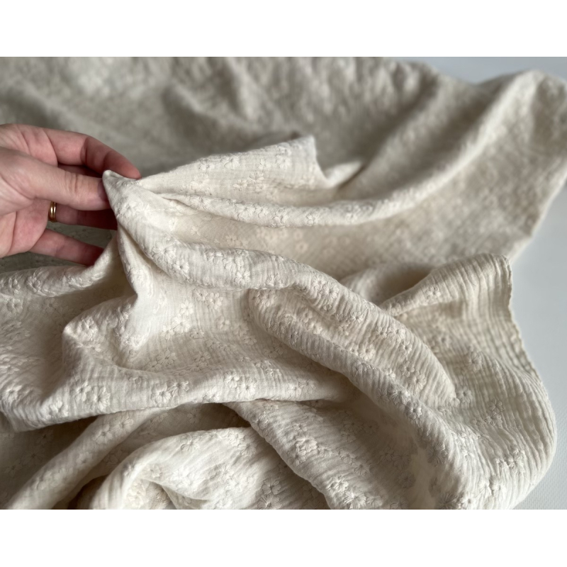 Double gaze de coton Esmée brodée coloris écru