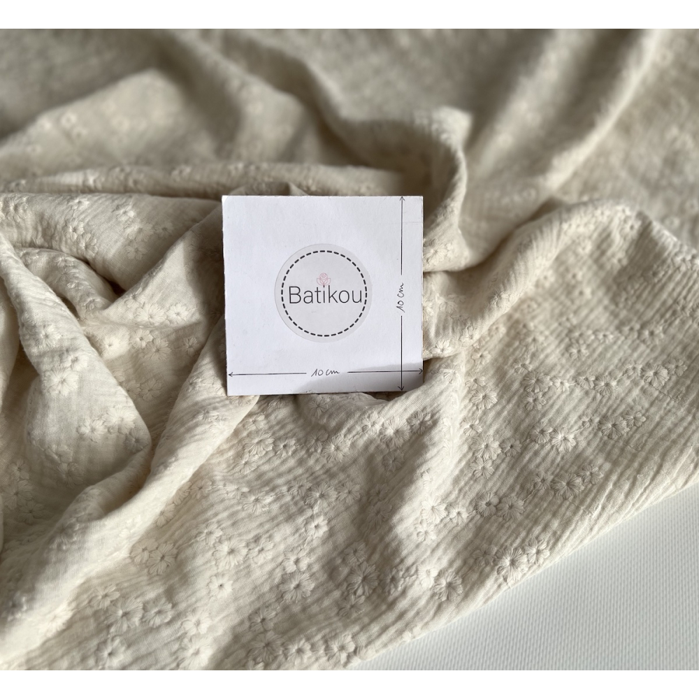 Double gaze de coton Esmée brodée coloris écru