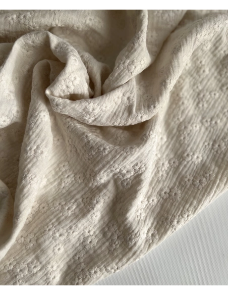 Double gaze de coton Esmée brodée coloris écru