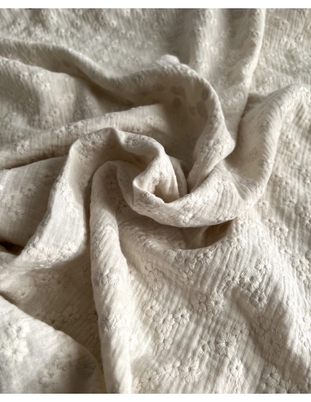 Double gaze de coton Esmée brodée coloris écru