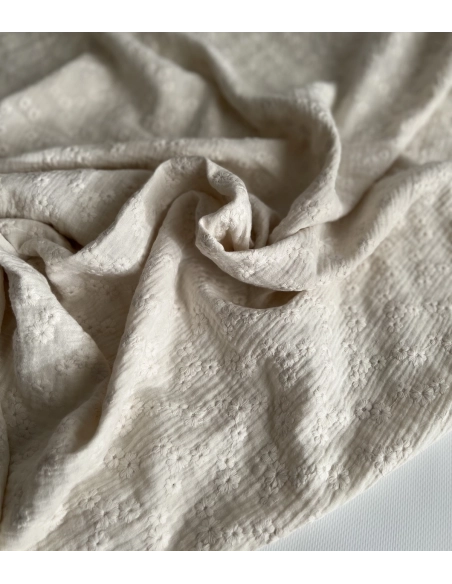 Double gaze de coton Esmée brodée coloris écru