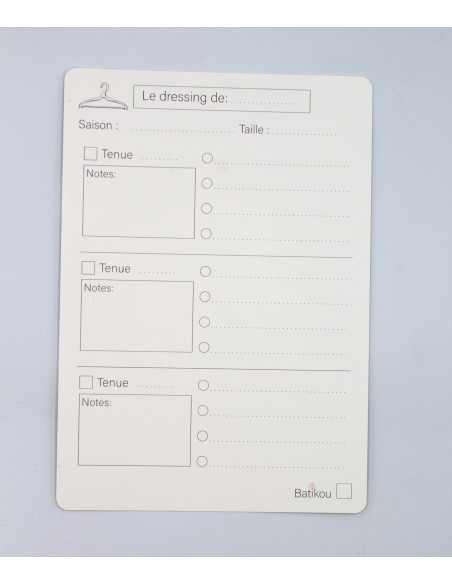 Fiche d'organisation dressing A5 coloris eglantine cuir