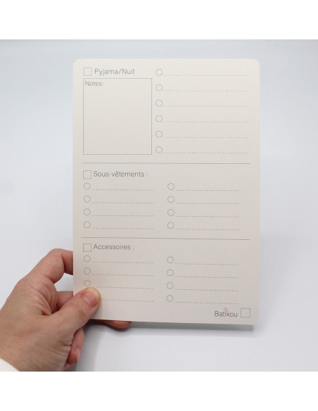 Fiche d'organisation dressing A5 coloris au choix