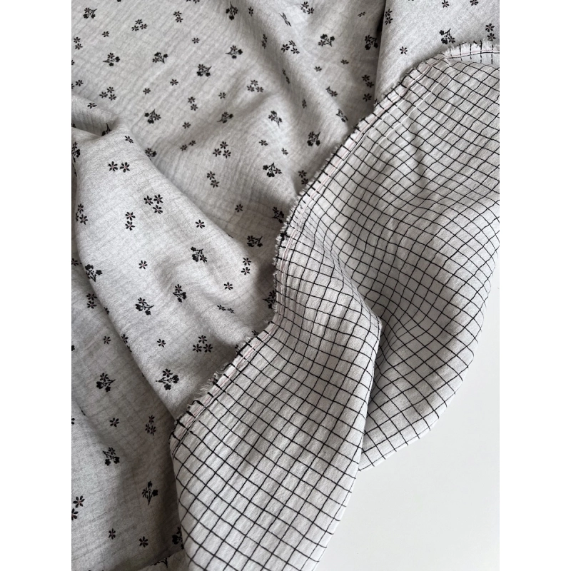 Max - Double gaze de coton double face coloris gris chiné Tissus issus de l'agriculture biologique  - 8