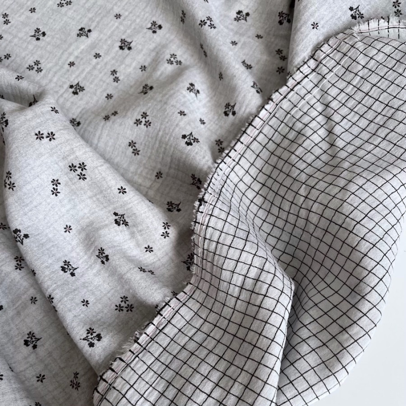 Max - Double gaze de coton double face coloris gris chiné Tissus issus de l'agriculture biologique  - 1