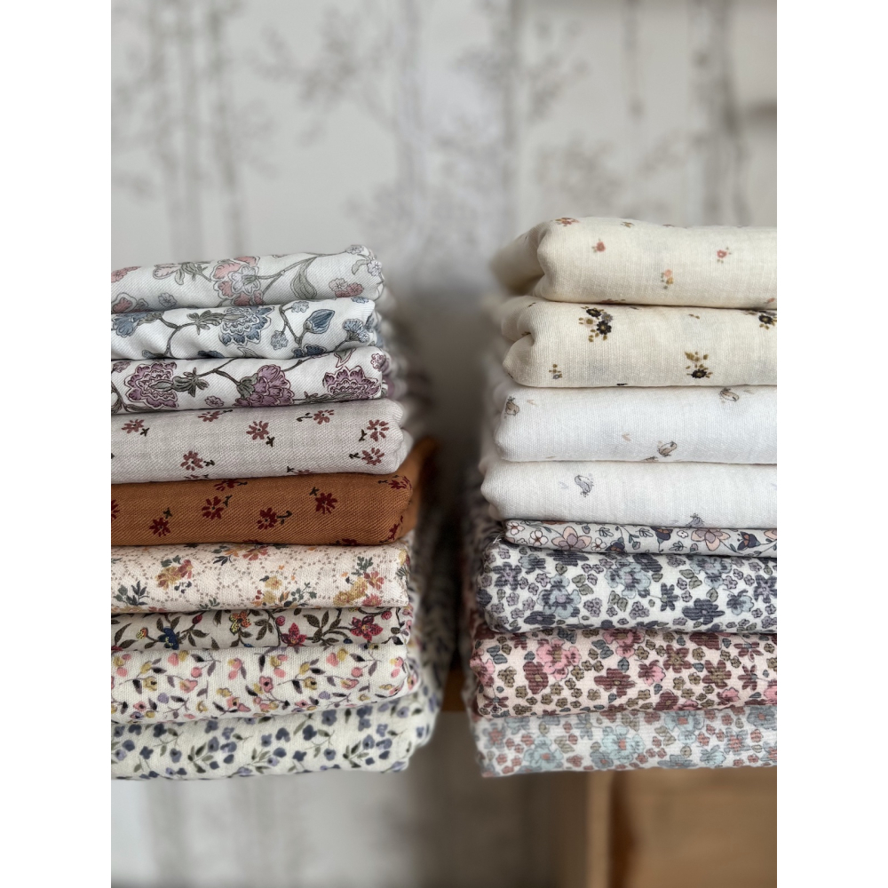 Charly - Double gaze de coton blanc lait motif petits oiseaux gris Tissus issus de l'agriculture biologique  - 8