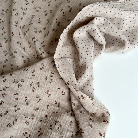 Maxime - Double gaze de coton double face coloris beige chiné Tissus issus de l'agriculture biologique  - 1 Maxime - Double gaze de coton double face coloris beige chiné Tissus issus de l'agriculture biologique  - 1