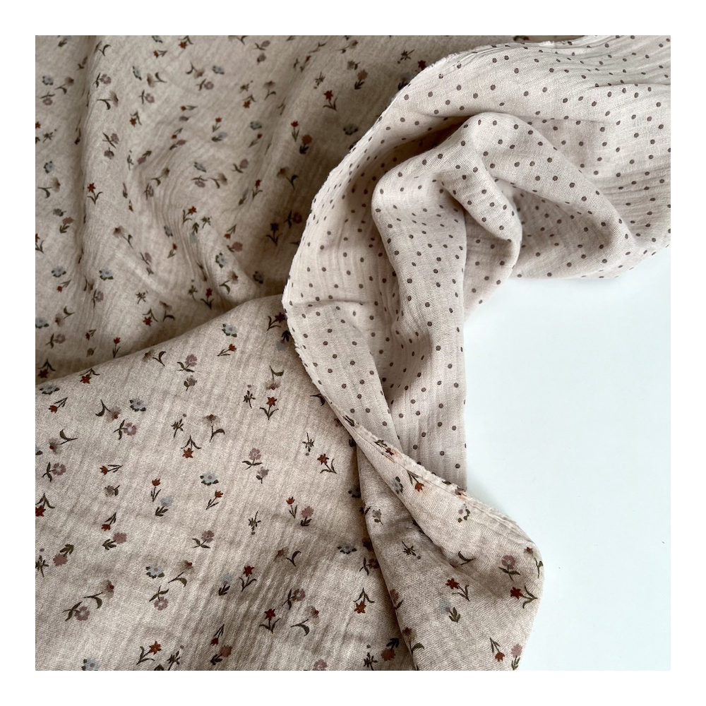 Maxime - Double gaze de coton double face coloris beige chiné Tissus issus de l'agriculture biologique  - 1