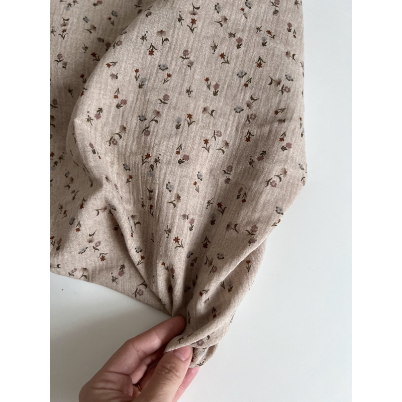 Maxime - Double gaze de coton double face coloris beige chiné Tissus issus de l'agriculture biologique  - 2