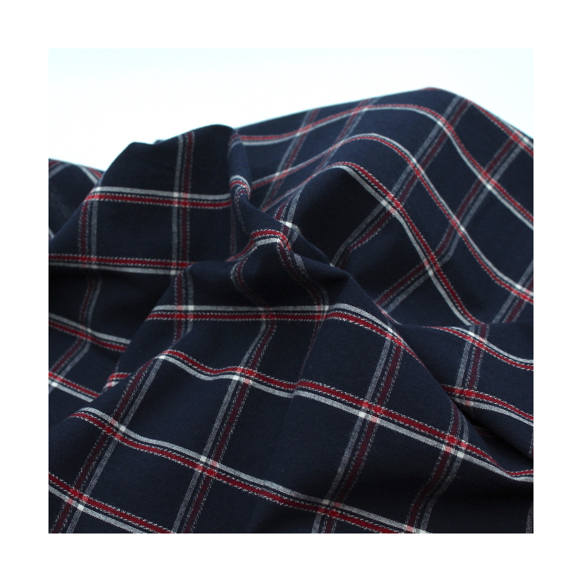 Coton gratté organique imprimé carreaux tartan marine Coton gratté organique imprimé carreaux tartan marine