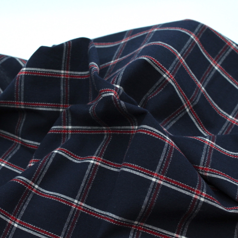 Coton gratté organique imprimé carreaux tartan marine