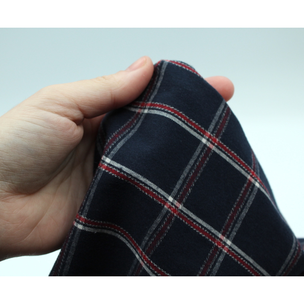 Coton gratté organique imprimé carreaux tartan marine