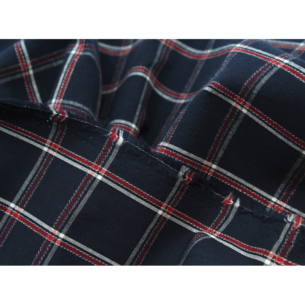 Coton gratté organique imprimé carreaux tartan marine