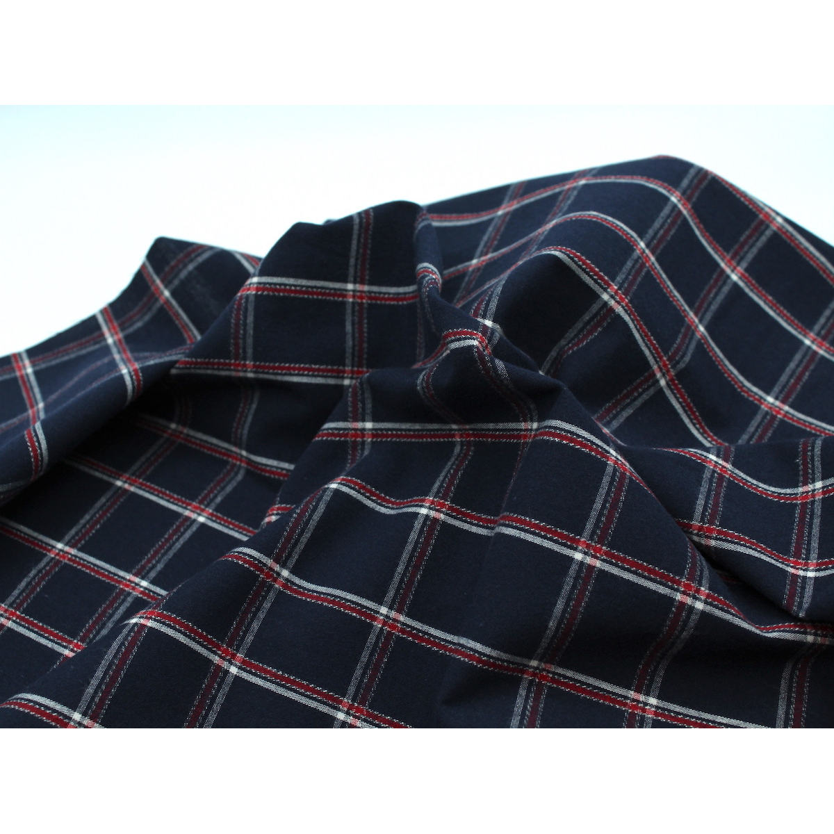 Coton gratté organique imprimé carreaux tartan marine Coton gratté organique imprimé carreaux tartan marine